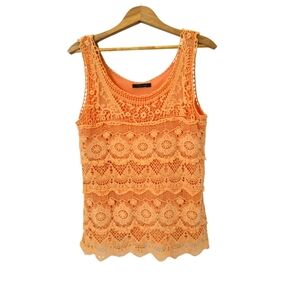 315🌼3 for $15🦋 JENNIE & MARLIS‎ Tank Cotton  Crocheted Lace Peach Small Medium